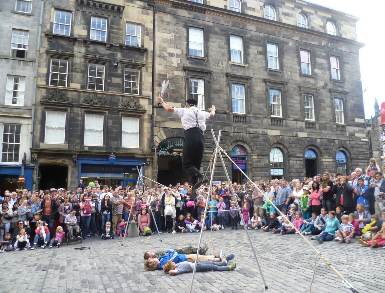 French circus artiste Antoine, performing on the High Street in 2013.