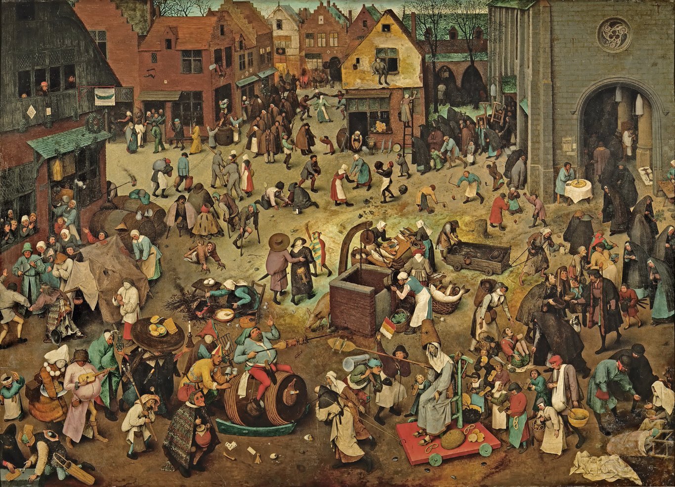 The Fight Between Carnival and Lent (in Dutch: *De strijd tussen Vasten en Vastenavond*) by Pieter Bruegel the Elder (1559).
This painting illustrates the struggle in the society between Shrove Tuesday and Lent.