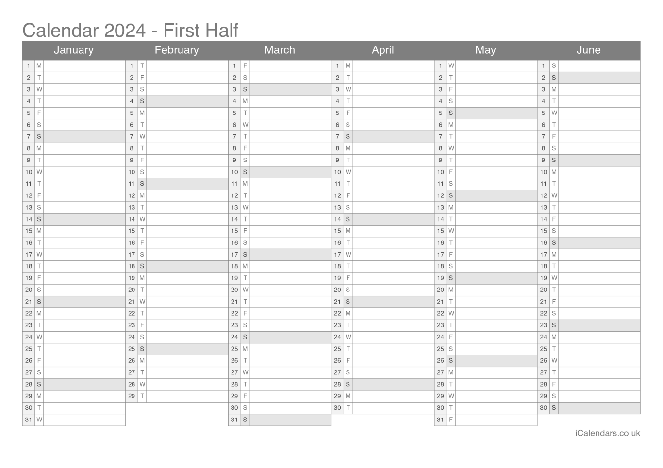 Half year calendar 2024