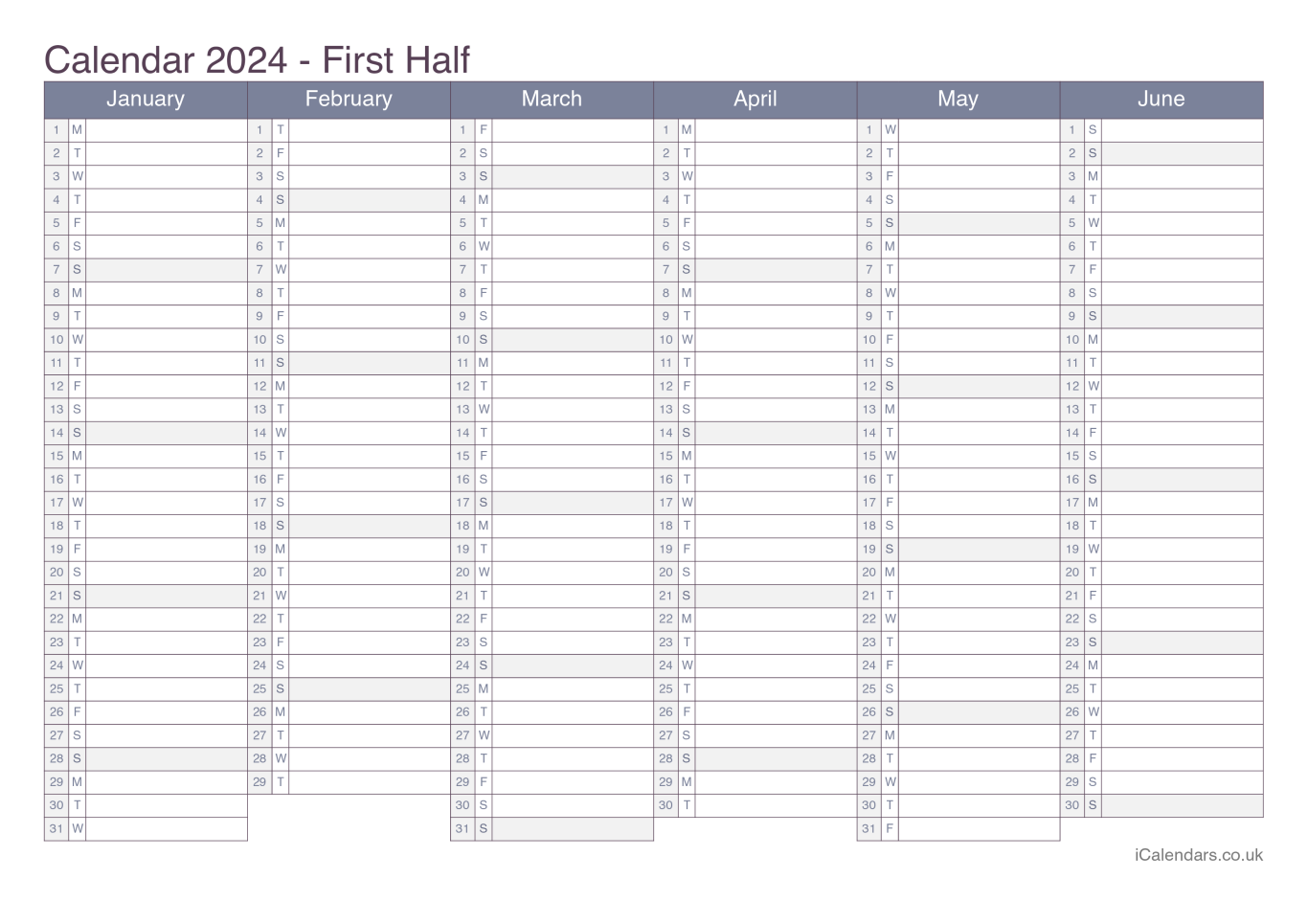 Half year calendar 2024 - Office