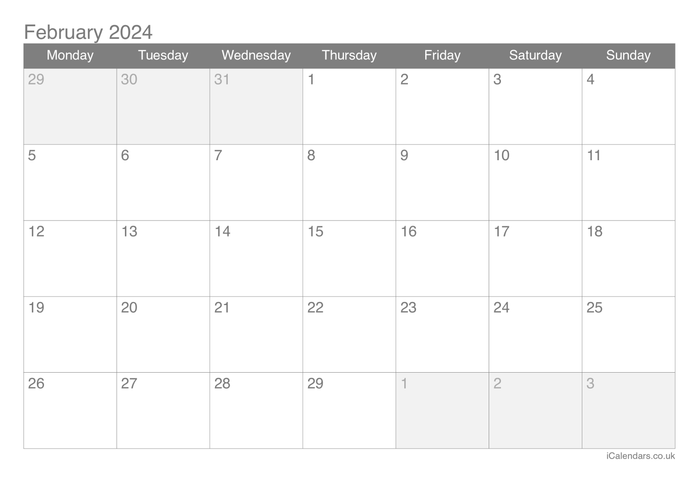 Calendar February 2024