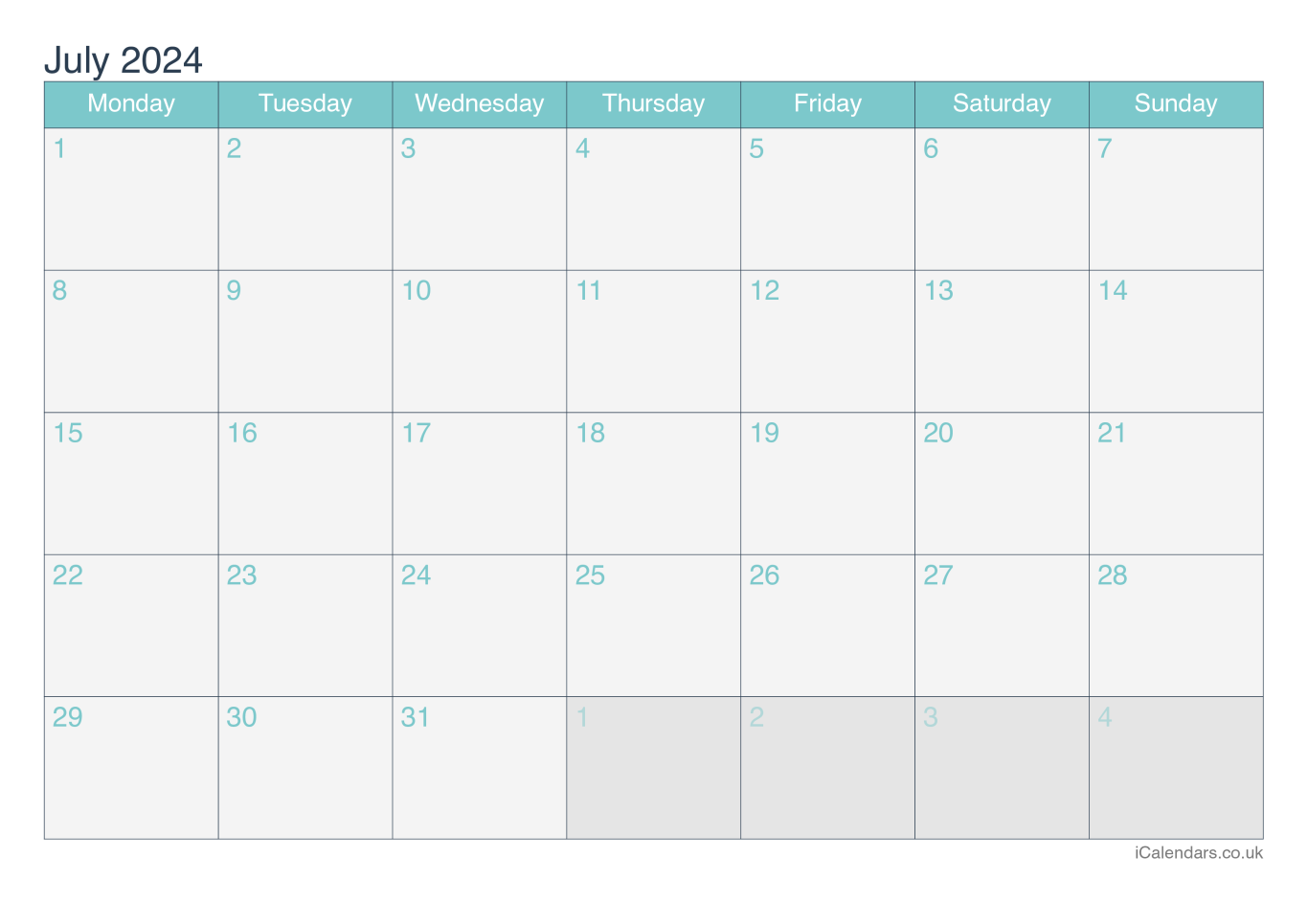 Calendar July 2024 - Turquesa