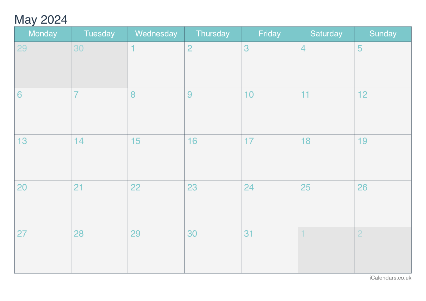 Calendar May 2024 - Turquesa