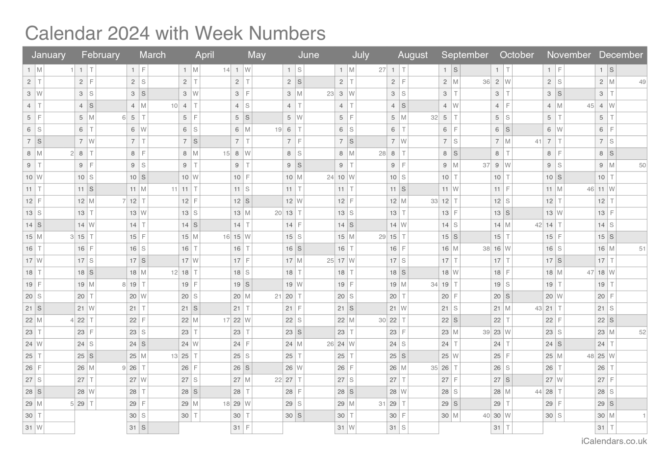 Calendar 2024 with week numbers