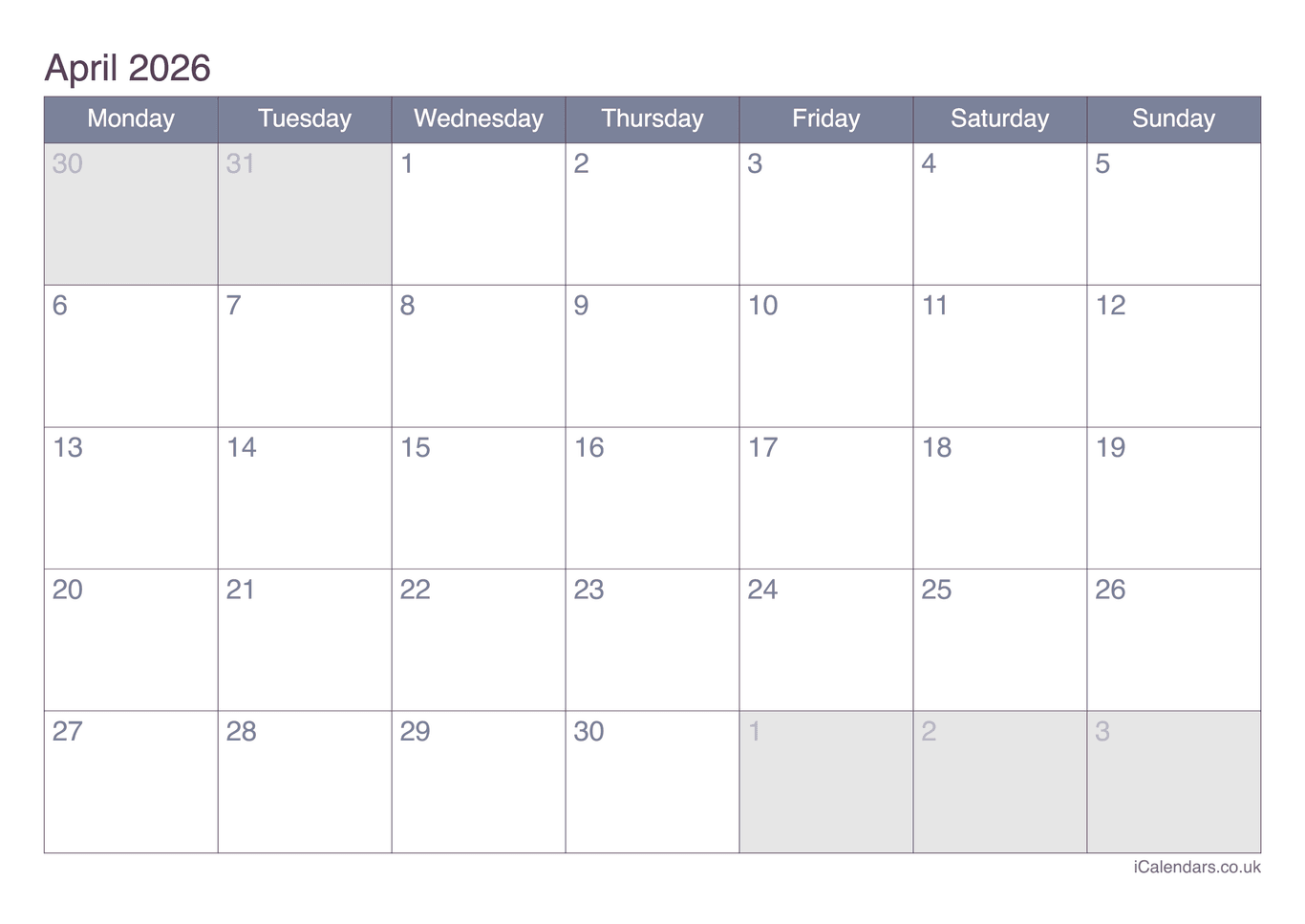 Calendar April 2026 - Office