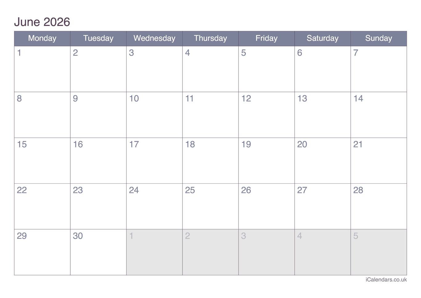 Calendar June 2026 - Office