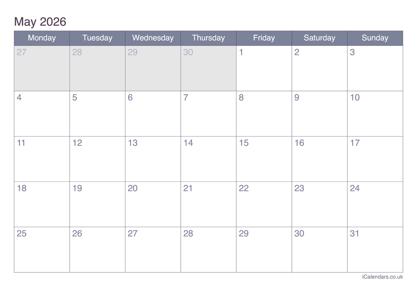 Calendar May 2026 - Office