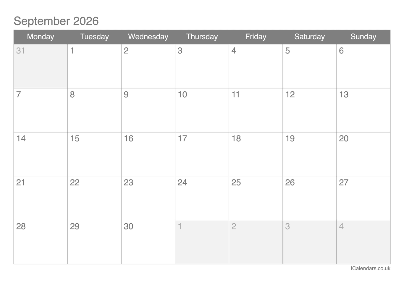 Calendar September 2026