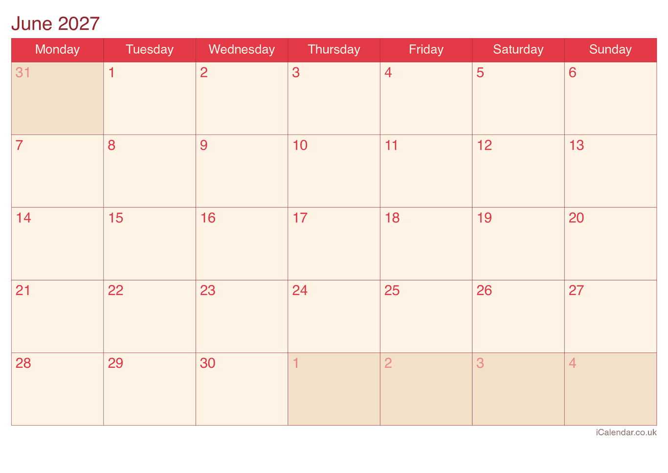 2027 June Calendar - Cherry