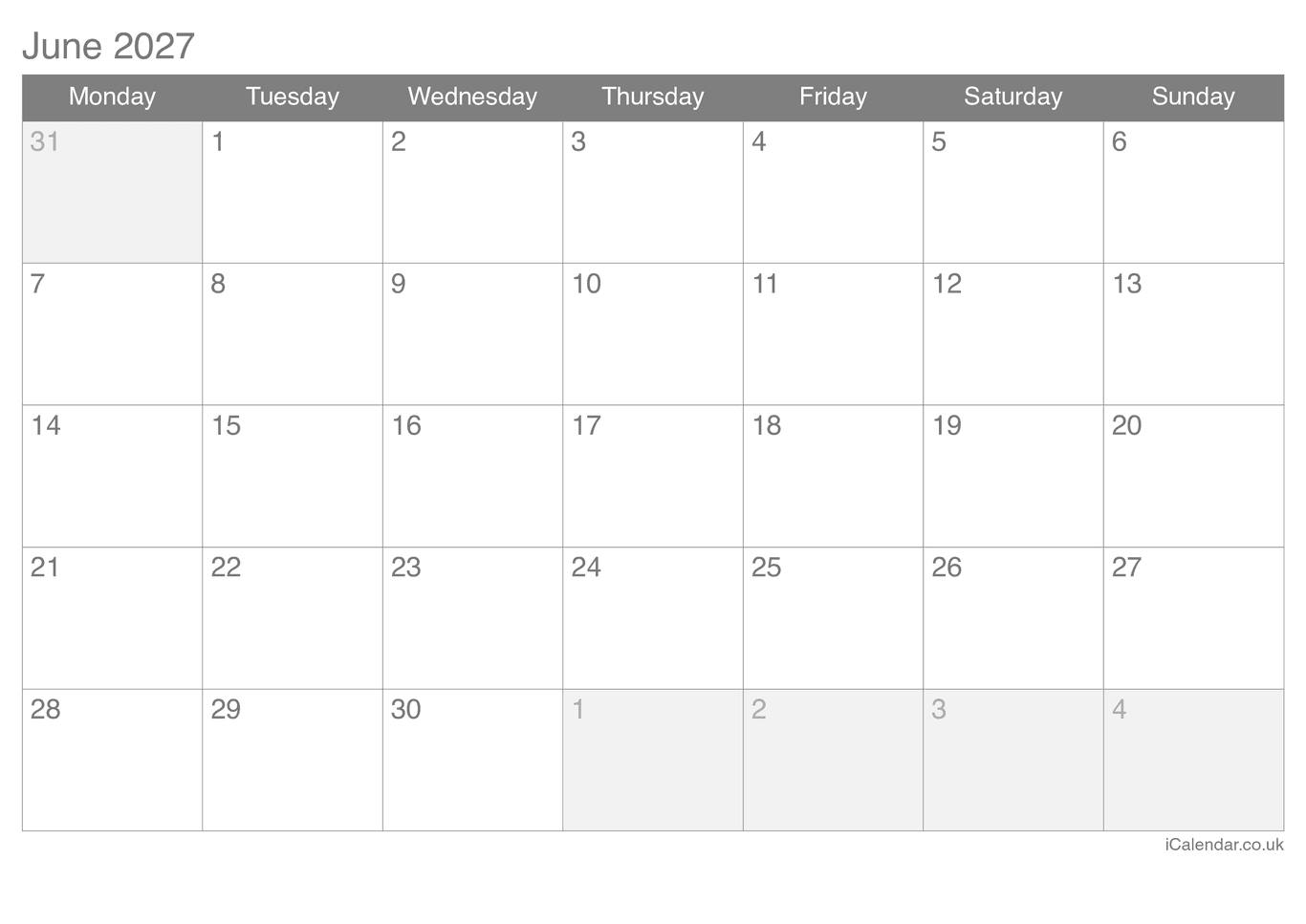 2027 June Calendar