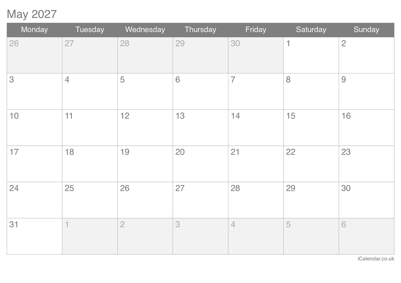 2027 May Calendar