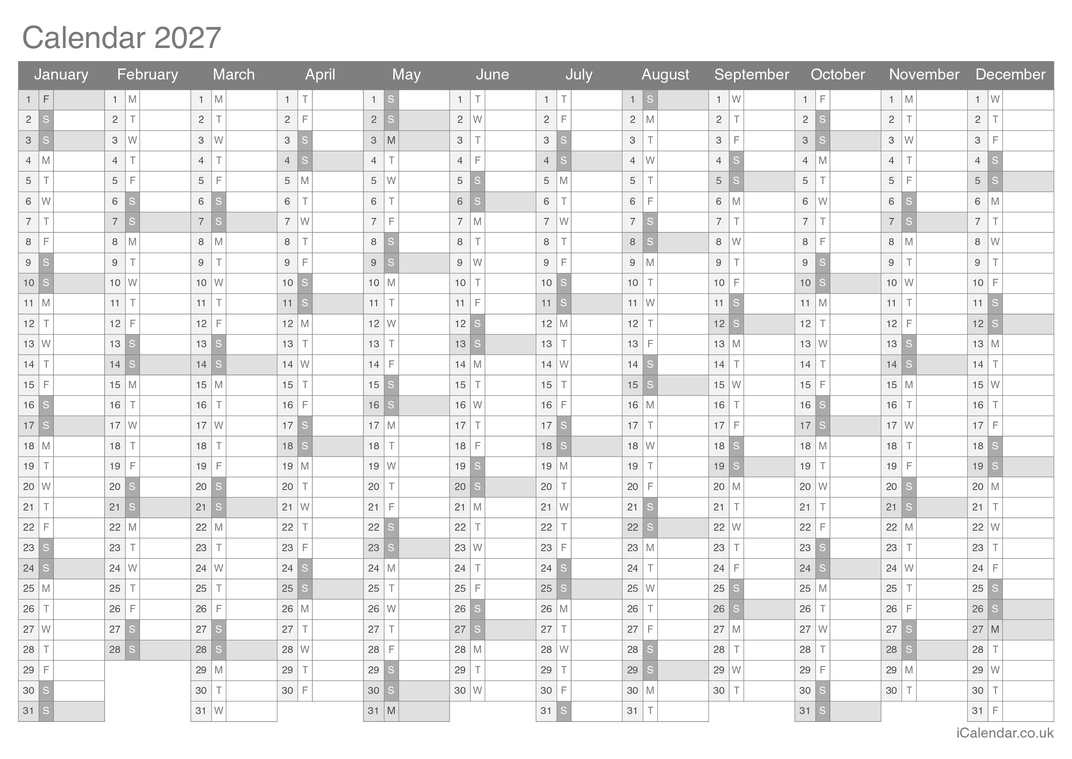 2027 Calendar