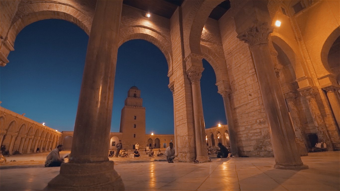 Inside the Kairouan Great Mosque (Mosque of Uqba), Tunisia.